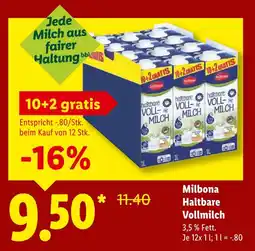 Lidl Milbona haltbare vollmilch Angebot