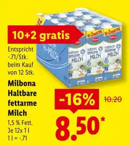 Lidl Milbona haltbare fettarme milch Angebot