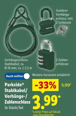 Lidl Parkside stahlkabel/vorhänge-/zahlenschloss Angebot