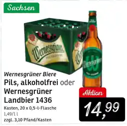 KONSUM Wernesgrüner Biere Pils, alkoholfrei oder Wernesgrüner Landbier 1436 Angebot