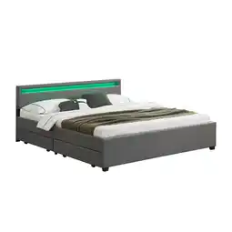 Netto Marken-Discount Juskys Polsterbett Lyon 180x200 cm mit Lattenrost, Bettkasten & LED Beleuchtung - grau Angebot