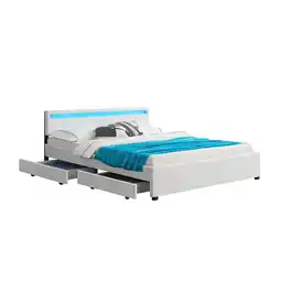 Netto Marken-Discount Juskys Polsterbett Lyon 180x200 cm mit Lattenrost, Bettkasten & LED Beleuchtung - weiß Angebot