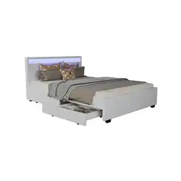 Netto Marken-Discount Juskys Polsterbett Lyon 140x200 cm mit Lattenrost, Bettkasten & LED Beleuchtung - weiß Angebot