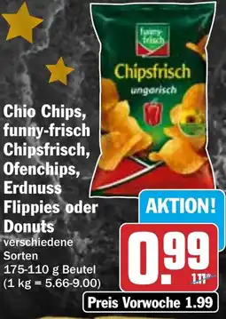 HIT Chio Chips, funny-frisch Chipsfrisch, Ofenchips, Erdnuss Flippies oder Donuts Angebot