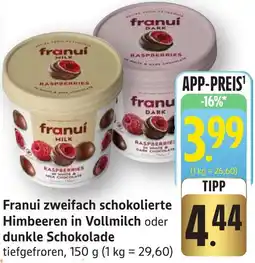 Edeka Neukauf Franui zweifach schokolierte Himbeeren in Vollmilch oder dunkle Schokolade Angebot