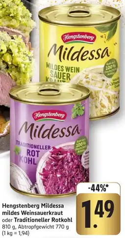 Edeka Neukauf Hengstenberg Mildessa mildes Weinsauerkraut oder Traditioneller Rotkohl Angebot