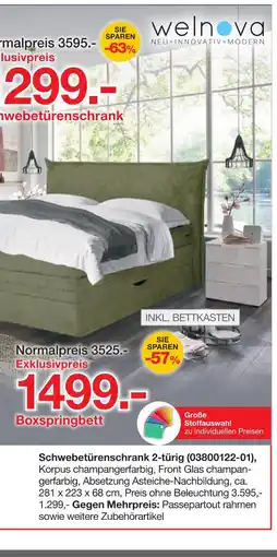 Möbelzentrum Pforzheim Welnova schwebetürenschrank 2-türig Angebot