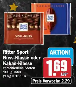 HIT Ritter Sport Nuss Klasse oder Kakao Klasse Angebot