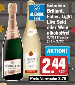 HIT Söhnlein Brillant, Faber, Light oder Wein alkoholfrei Angebot