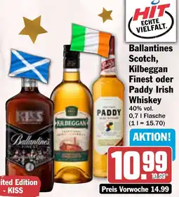 HIT Ballantines Scotch, Kilbeggan Finest oder Paddy Irish Whiskey Angebot
