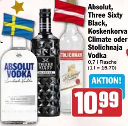 HIT Absolut, Three Sixty Black, Koskenkorva Climate oder Stolichnaja Vodka Angebot