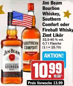 HIT Jim Beam Bourbon Whiskey, Southern Comfort oder Fireball Whisky Zimt Likör Angebot