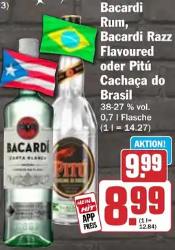 HIT Bacardi Rum, Bacardi Razz Flavoured oder Pitú Cachaça do Brasil Angebot
