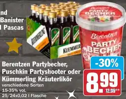 HIT Berentzen Partybecher, Puschkin Partyshooter oder Kümmerling Kräuterlikör Angebot