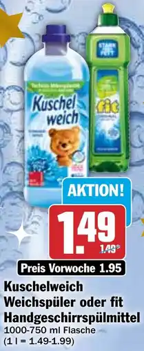 HIT Kuschelweich Weichspüler oder fit Handgeschirrspülmittel Angebot