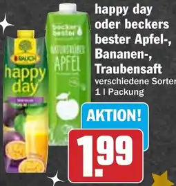 HIT happy day oder beckers bester Apfel-, Bananen-, Traubensaft Angebot