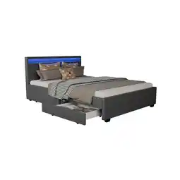 Netto Marken-Discount Juskys Polsterbett Lyon 140x200 cm mit Lattenrost, Bettkasten & LED Beleuchtung - grau Angebot