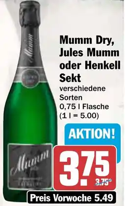 AEZ Mumm Dry, Jules Mumm oder Henkell Sekt Angebot