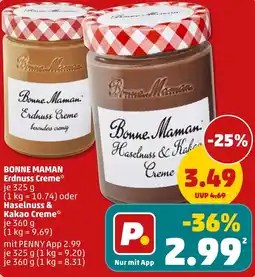 PENNY BONNE MAMAN Erdnuss Creme oder Haselnuss & Kakao Creme Angebot