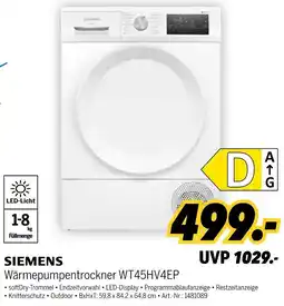 MEDIMAX SIEMENS Wärmepumpentrockner WT45HV4EP Angebot