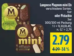 diska Langnese Magnum mini Eis , 6er oder Pistachio 3er Angebot