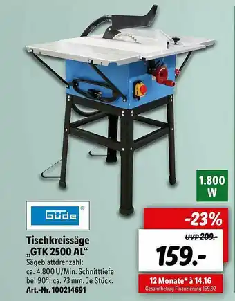 Lidl Tischkreissäge „gtk 2500 Al” Güde Angebot