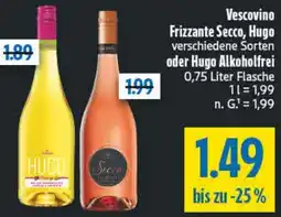 diska Vescovino Frizzante Secco, Hugo oder Hugo Alkoholfrei Angebot