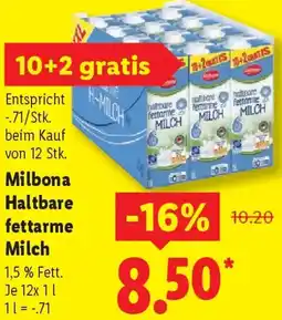 Lidl Milbona Haltbare fettarme Milch Angebot