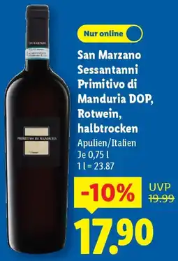 Lidl San Marzano Sessantanni Primitivo di Manduria DOP, Rotwein, halbtrocken Angebot