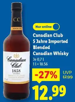 Lidl Canadian Club 5 Jahre Imported Blended Canadian Whisky Angebot