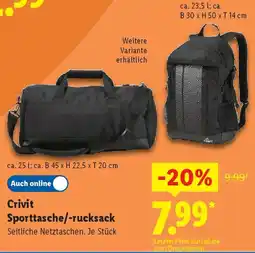Lidl Crivit Sporttasche/-rucksack Angebot