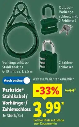Lidl Parkside Stahlkabel/ Vorhänge-/ Zahlenschloss Angebot