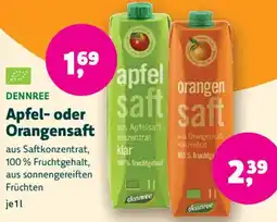 Biomarkt DENNREE Apfel- oder Orangensaft Angebot
