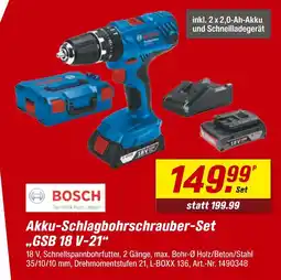 toom Baumarkt Bosch akku-schlagbohrschrauber-set „gsb 18 v-21“ Angebot