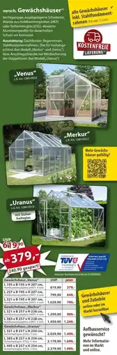 Sonderpreis Baumarkt versch. Gewächshäuser Angebot