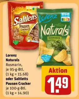 REWE Lorenz Naturals Rosmarin oder Saltletts Pausen Cracker Angebot