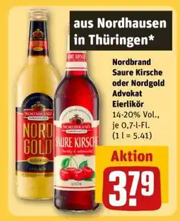 REWE Nordbrand Saure Kirsche oder Nordgold Advokat Eierlikör Angebot