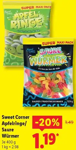 Lidl Sweet Corner Apfelringe/ Saure Würmer Angebot