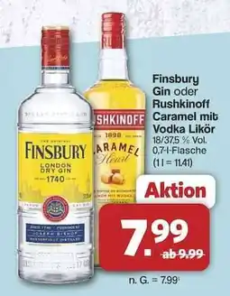 Famila Nord Ost Finsbury Gin oder Rushkinoff Caramel mit Vodka Likör Angebot
