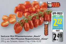 Edeka SanLucar Mini Pflaumentomaten „Nasch“ oder Mini Pflaumen Rispentomaten „Küsse“ Angebot