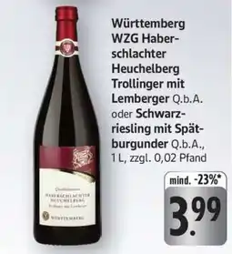Edeka Württemberg WZG Haberschlachter Heuchelberg Trollinger mit Lemberger Angebot