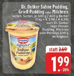 Edeka Dr. Oetker Sahne Pudding, Grieß Pudding oder Milchreis Angebot