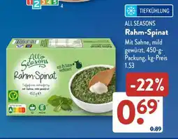 Aldi Süd ALL SEASONS Rahm-Spinat Angebot