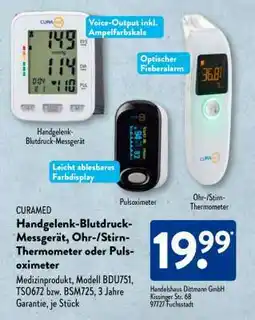 Aldi Süd CURAMED Handgelenk-Blutdruck-Messgerät, Ohr-/Stirn-Thermometer oder Pulsoximeter Angebot