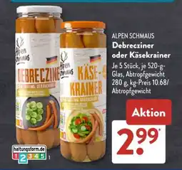 Aldi Süd ALPEN SCHMAUS Debrecziner oder Käsekrainer Angebot