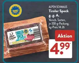 Aldi Süd ALPEN SCHMAUS Tiroler Speck g. g. A Angebot