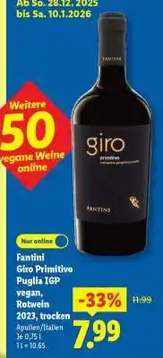 Lidl Fantini Giro Primitivo Puglia IGP vegan, Rotwein 2023, trocken Angebot