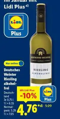 Lidl Deutsches Weintor Riesling alkoholfrei Angebot