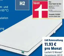 Lidl f.a.n. Fan Mehrzonen-Komfortschaumkern-Matratze max foam by Angebot