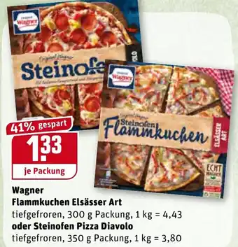 REWE Wagner Flammkuchen Elsässer Art 300g oder Steinofen Pizza Diavolo 350g Angebot